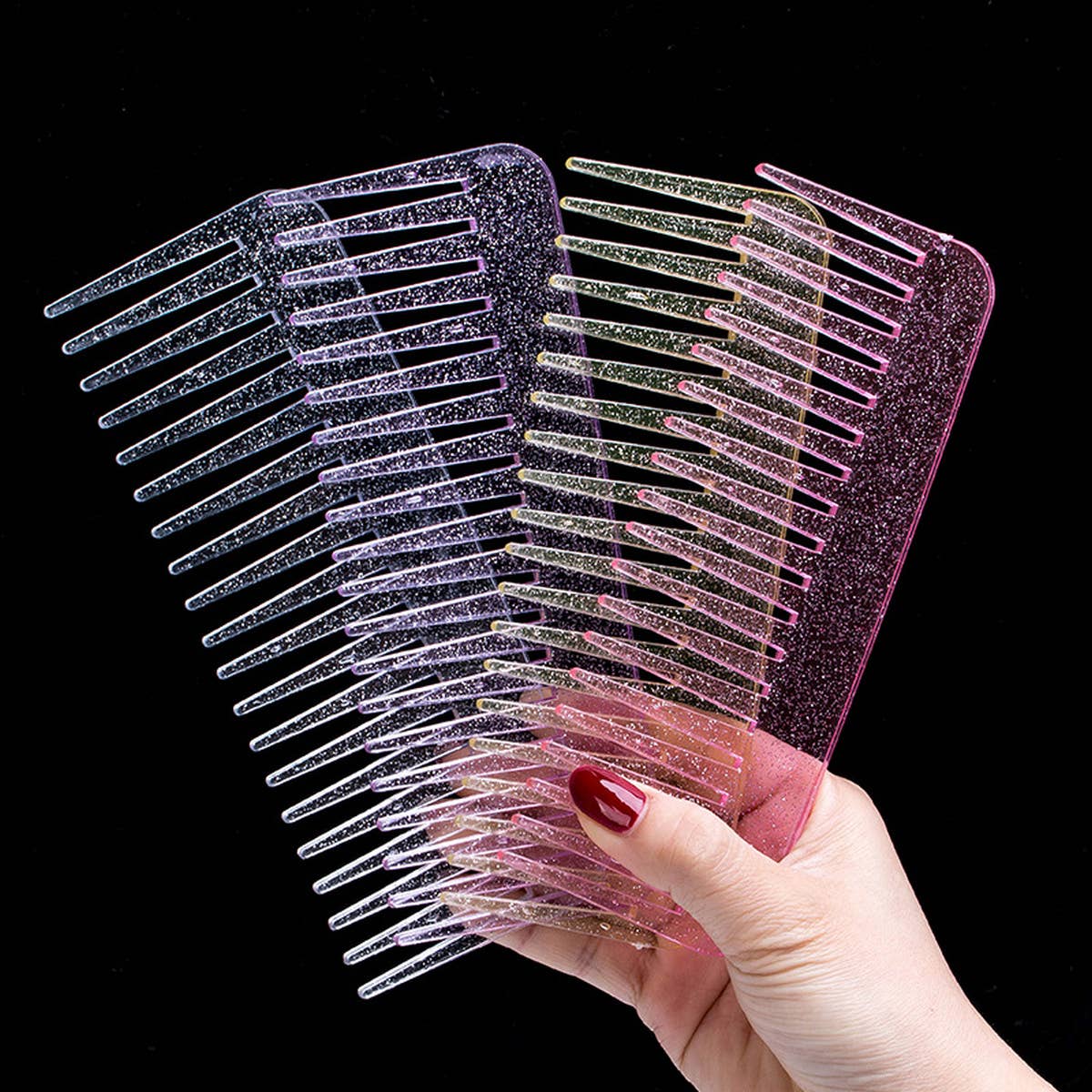 TRANSPARENT FINE-TOOTHED COLORFUL GLITTER COMB