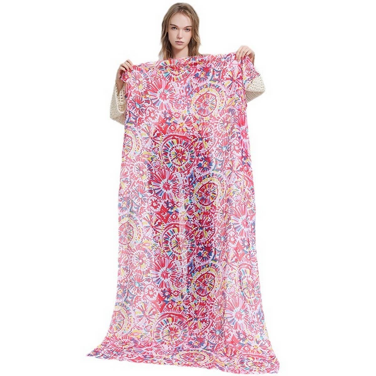 CLASSIC PRINT COLOR BLOCK SCARF SHAWL