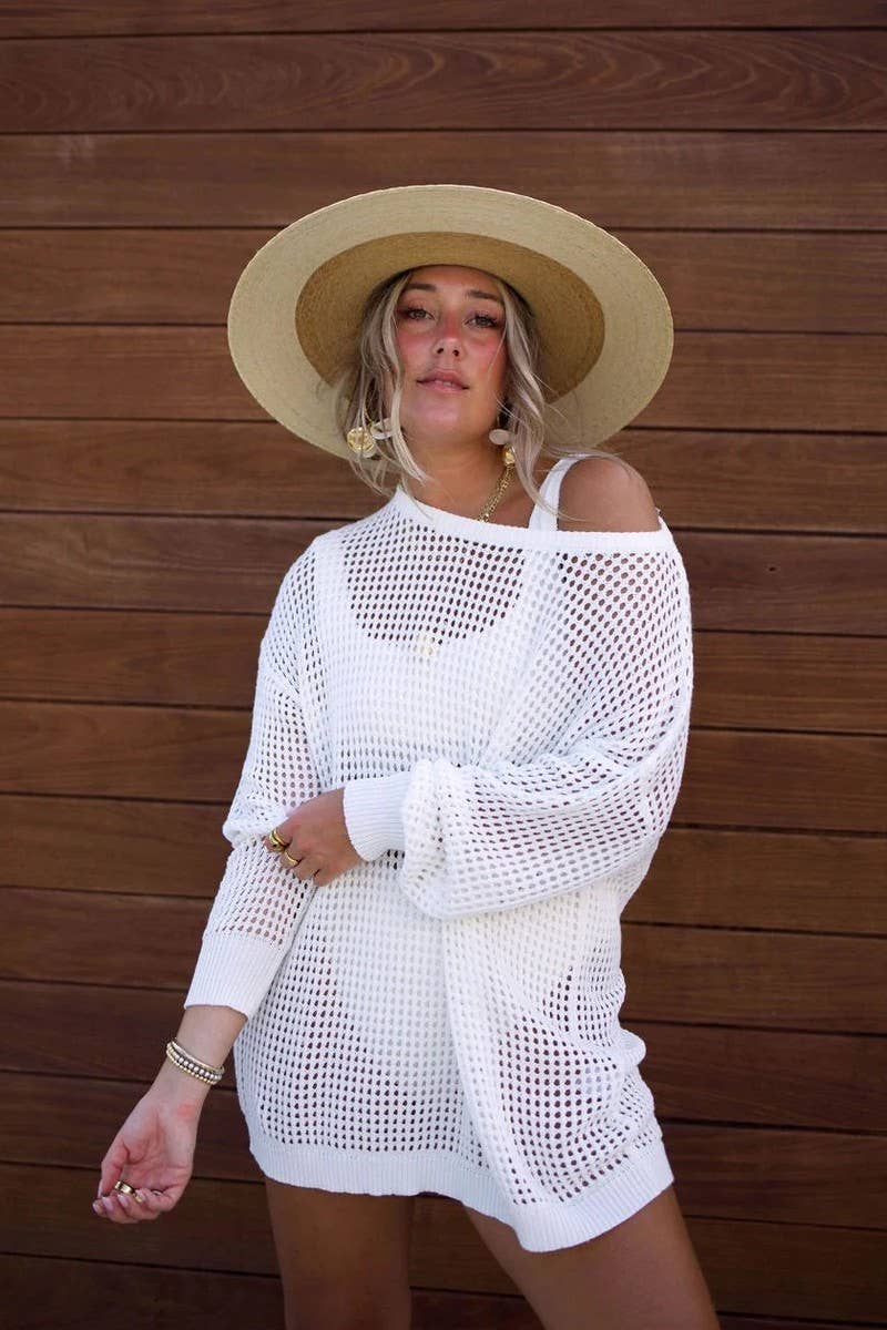 CWTBLL3410_LOOSE FIT SOLID KNIT BIKINI BEACH COVER-UP