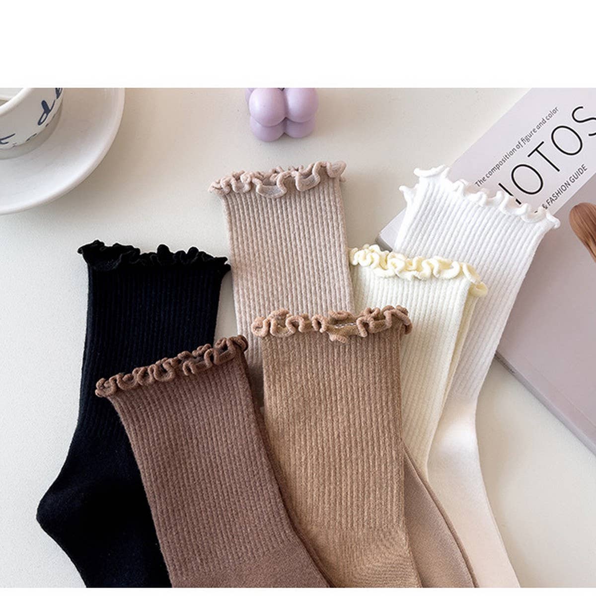 CWMS2490_WARM BROWN FUNGUS MID-CALF WOMEN'S SOCKS