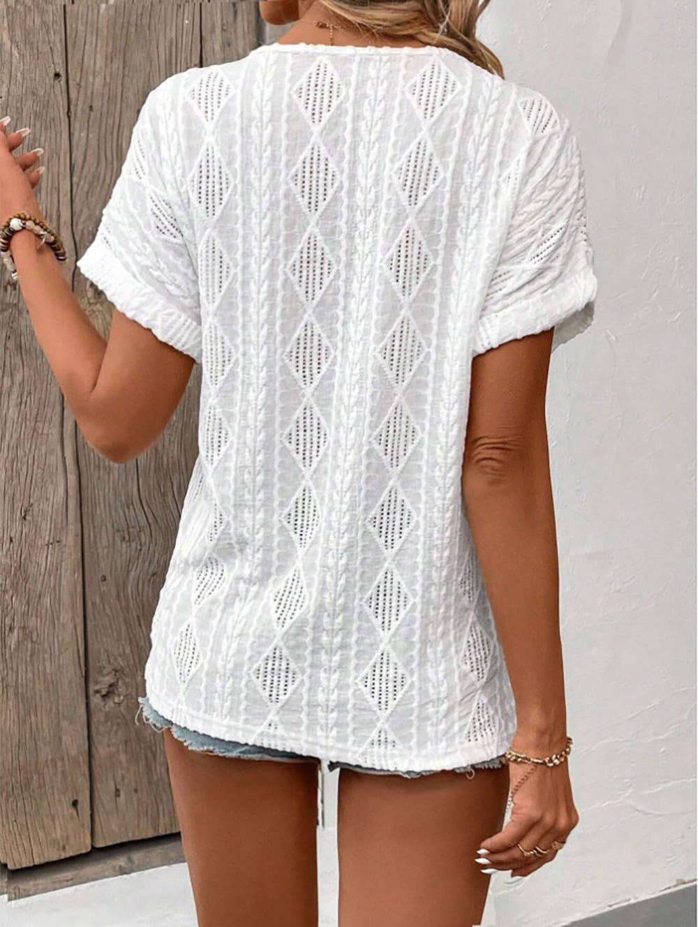 V-neck solid color loose short-sleeved T-shirt