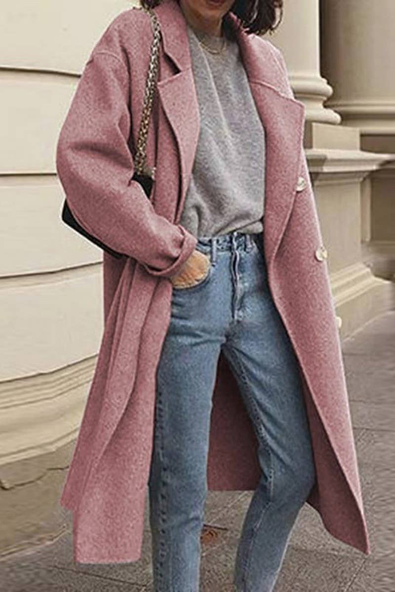 CWOSWL07725_2025 WOMEN DOUBLE BREASTED WOOL BLEND COAT