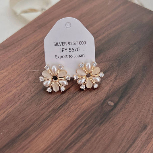FASHIONABLE FLOWER ZIRCON STUD EARRINGS