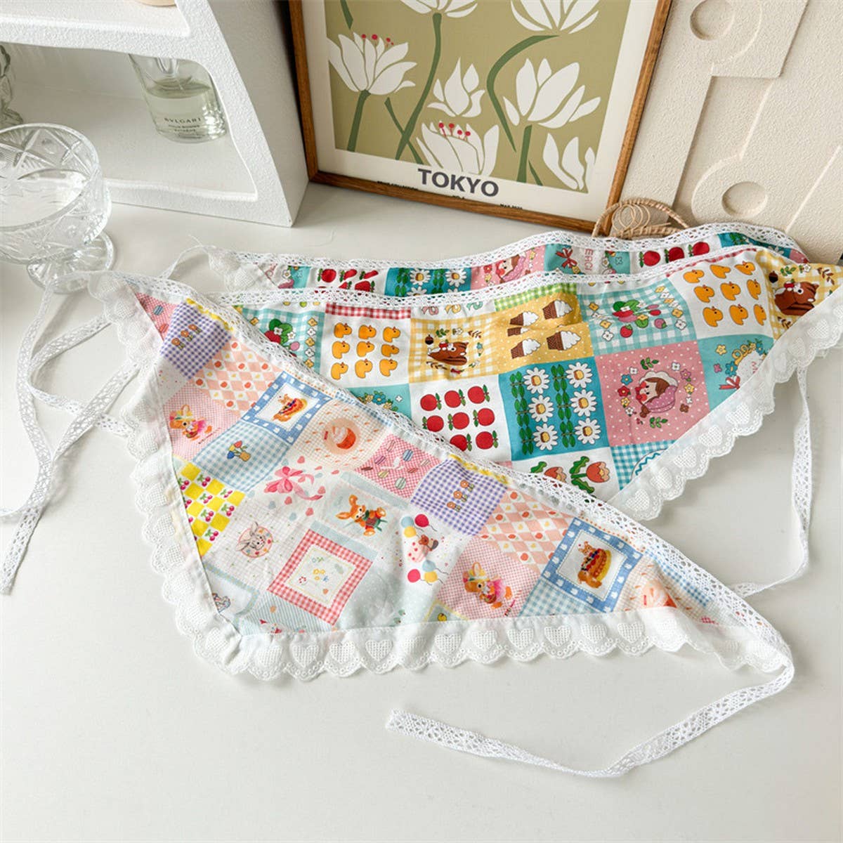 CARTOON CUTE FLOWER PATTERN TRIANGLE HEADSCARF_CWAHA1358