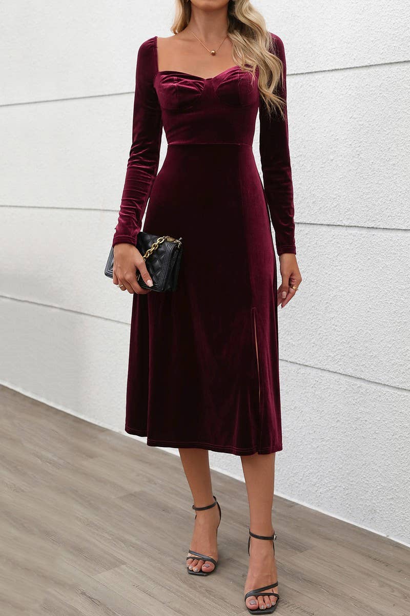 CWDMD4819_AUTUMN AND WINTER TEMPERAMENT DRESS WITH SLITS