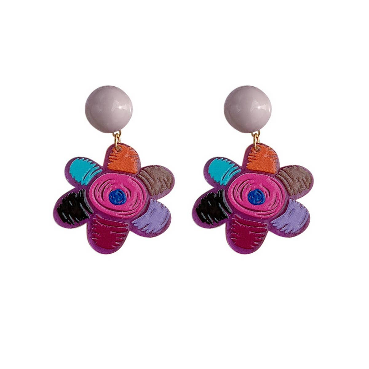 VERSATILE CONTRAST COLOR GRAFFITI FLOWER EARRINGS