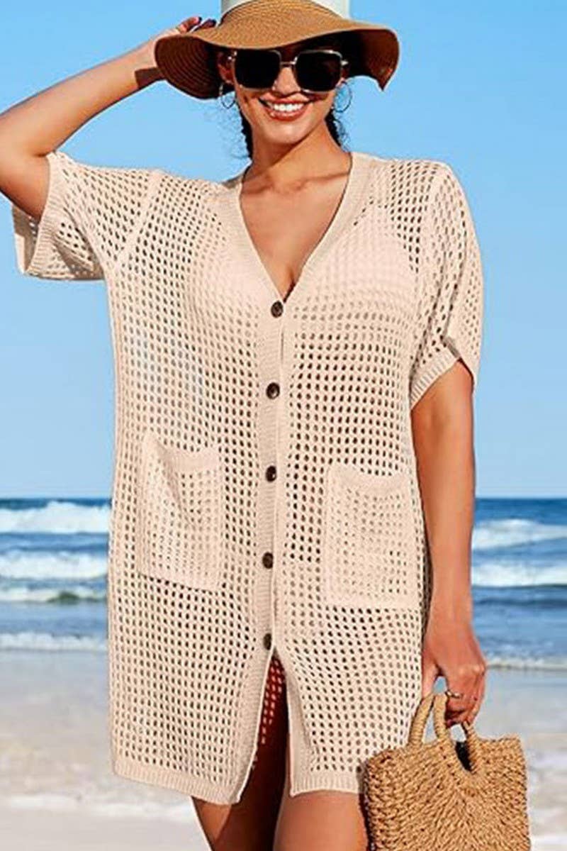 CWTBLS1641_HOLIDAY HOLLOW KNIT SHORT SLEEVE BEACH COVER UP