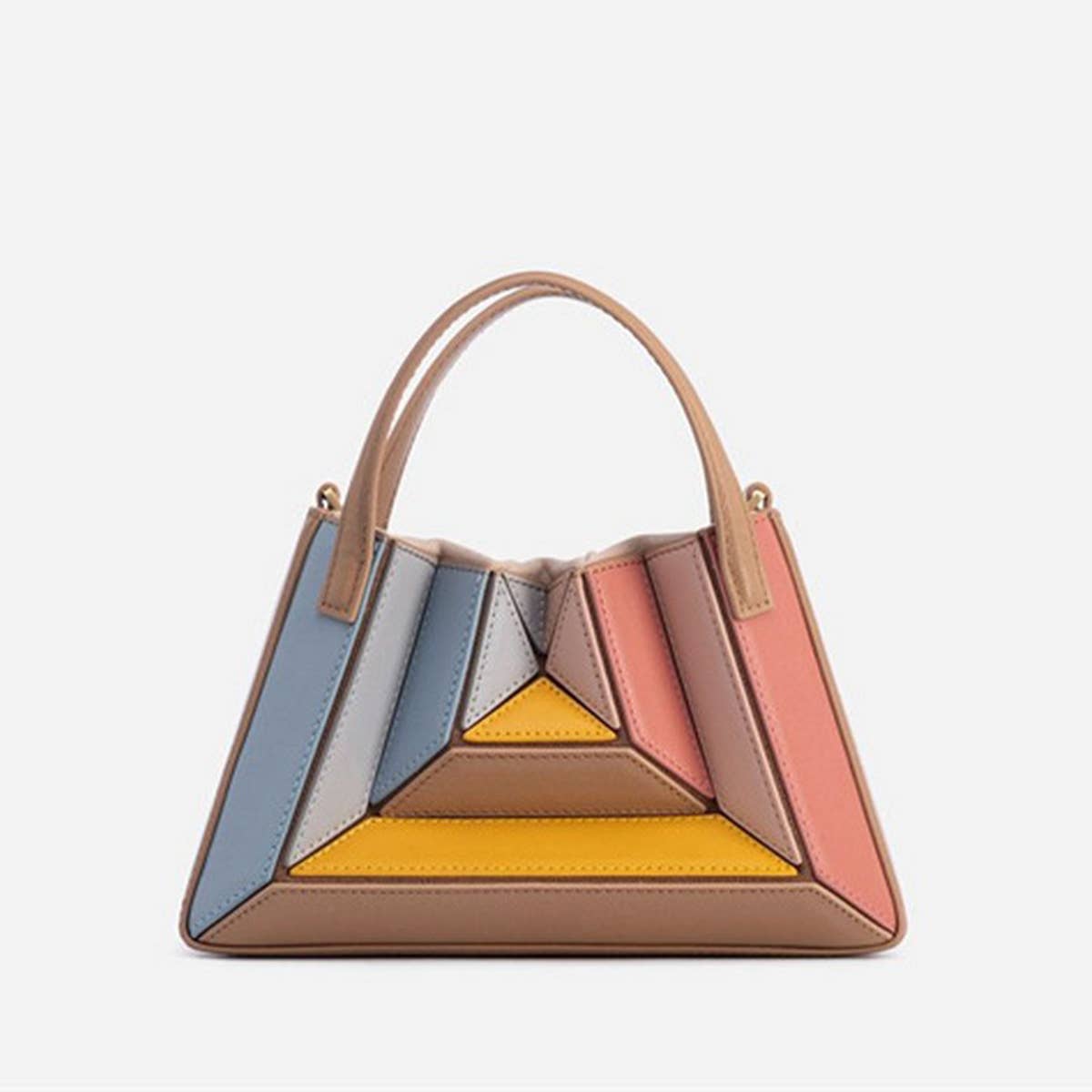 TRIANGULAR FOLDIN BAG MULTI-COLOR STITCHING HANDBAG_CWAB1939