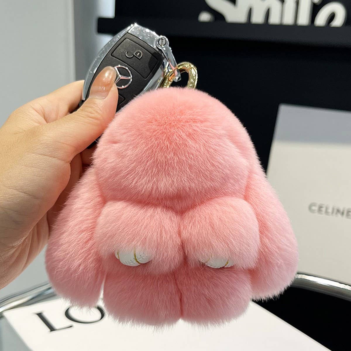 NEW MINI CUTE PLUSH BUNNY CAR KEYCHAIN PENDANT