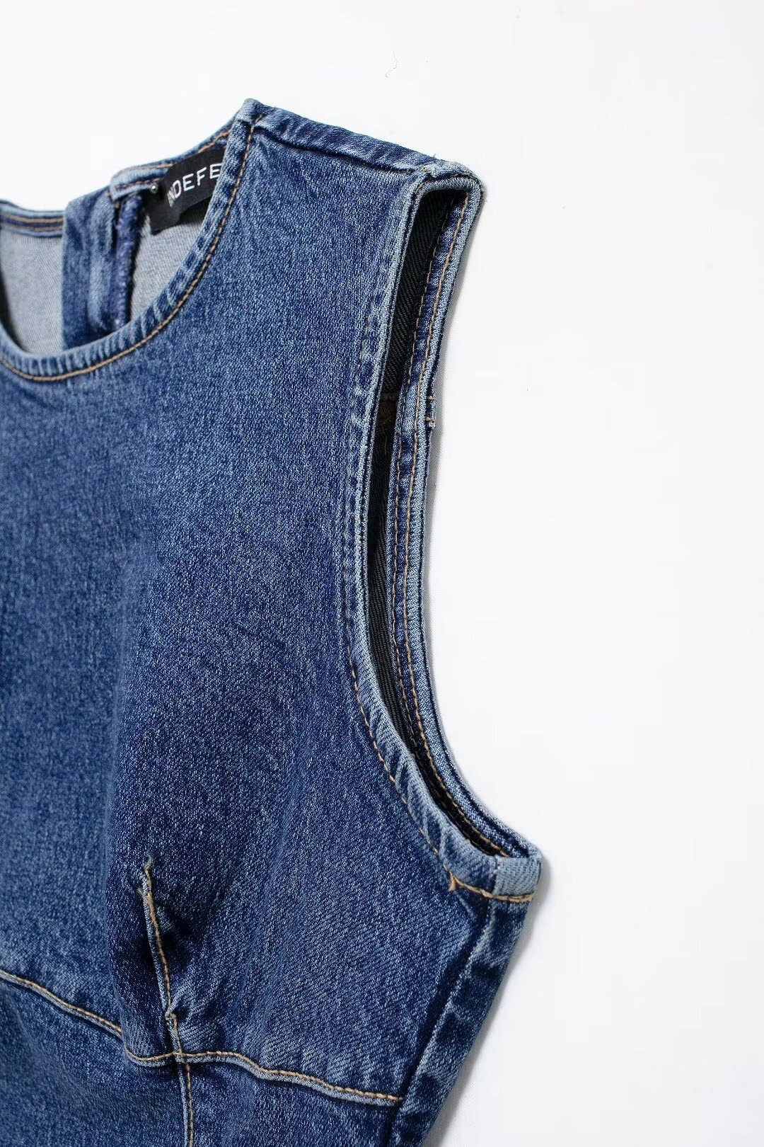 Round-neck versatile short denim dress