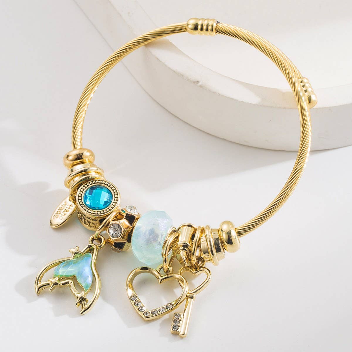 Adjustable Mermaid Tail Heart Key Couple Bracelet_CWMM8563