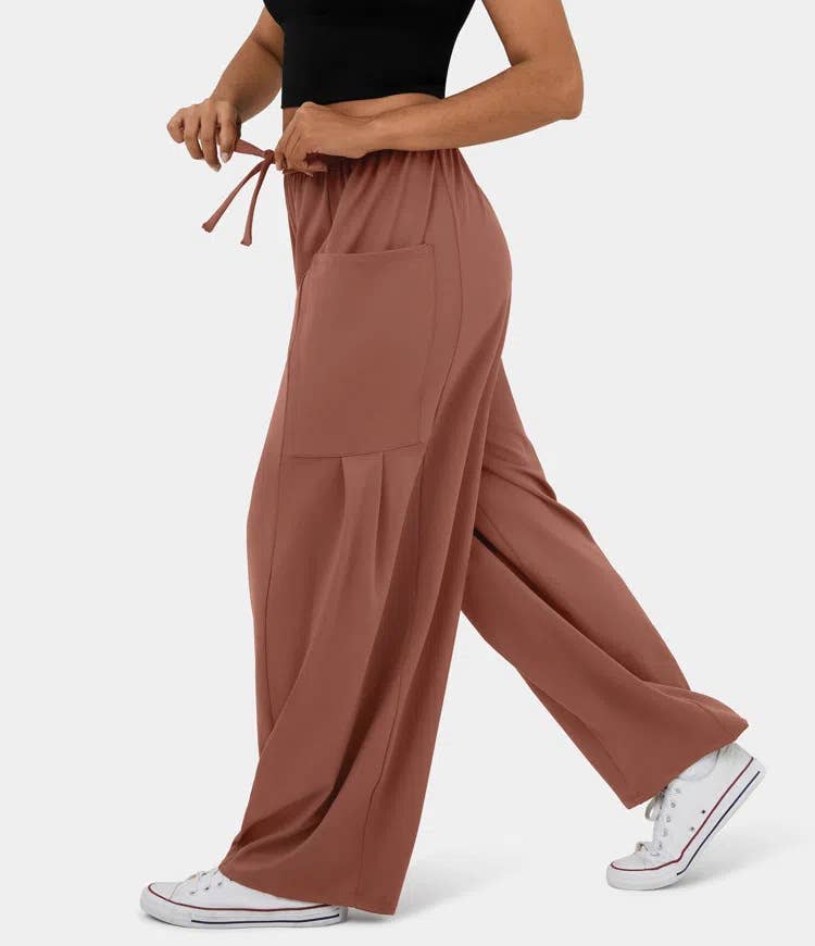 STYLISH ELASTIC-WAIST PLEATED HIGH-WAISTED PANTS