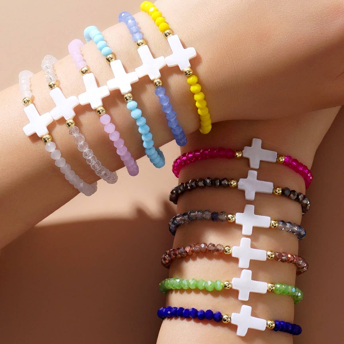 CROSS COLORED CRYSTAL HANDMADE BRACELET