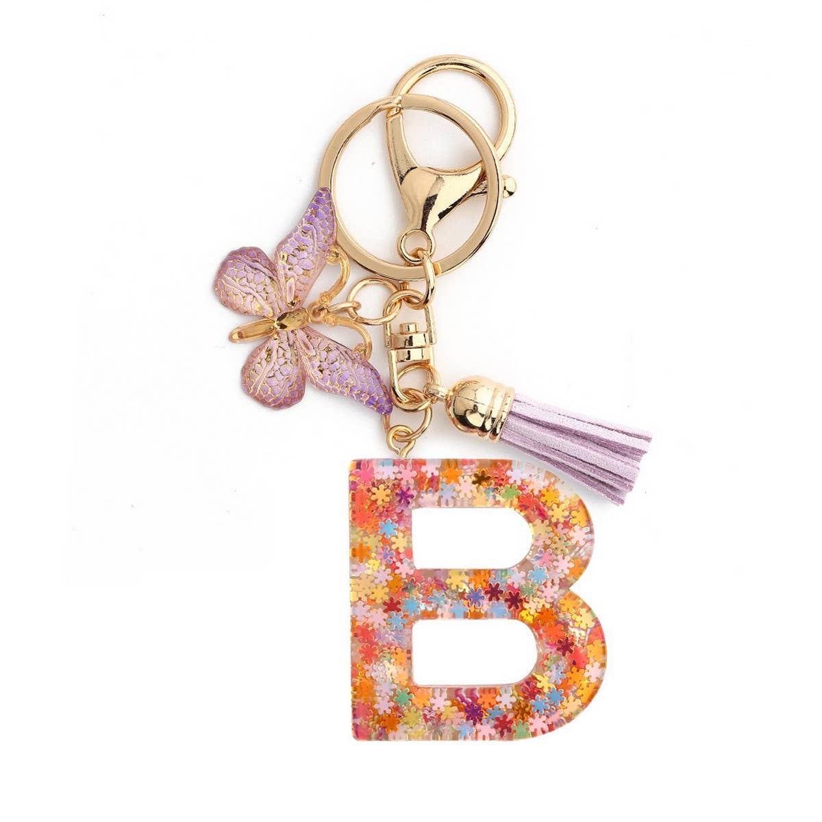 Pink Snowflake Letter Butterfly Keychain_CWMM6865