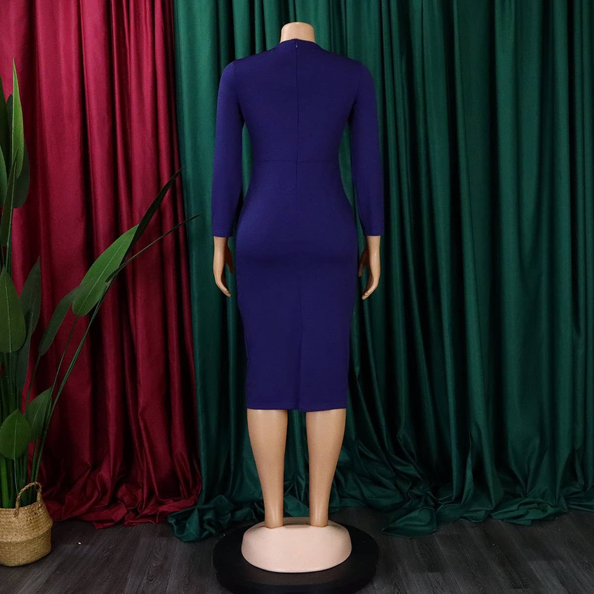 RUFFLE HEM SOLID COLOR ROUND NECK HIP DRESS