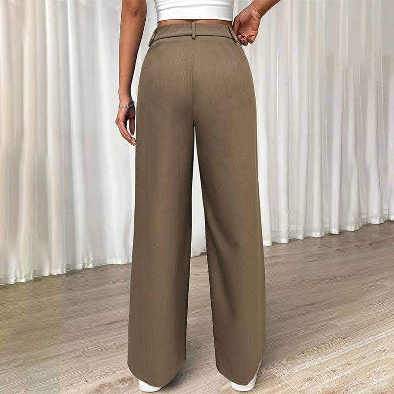 PLEATED BAGGY HIGH-WAISTED STRAIGHT PANTS