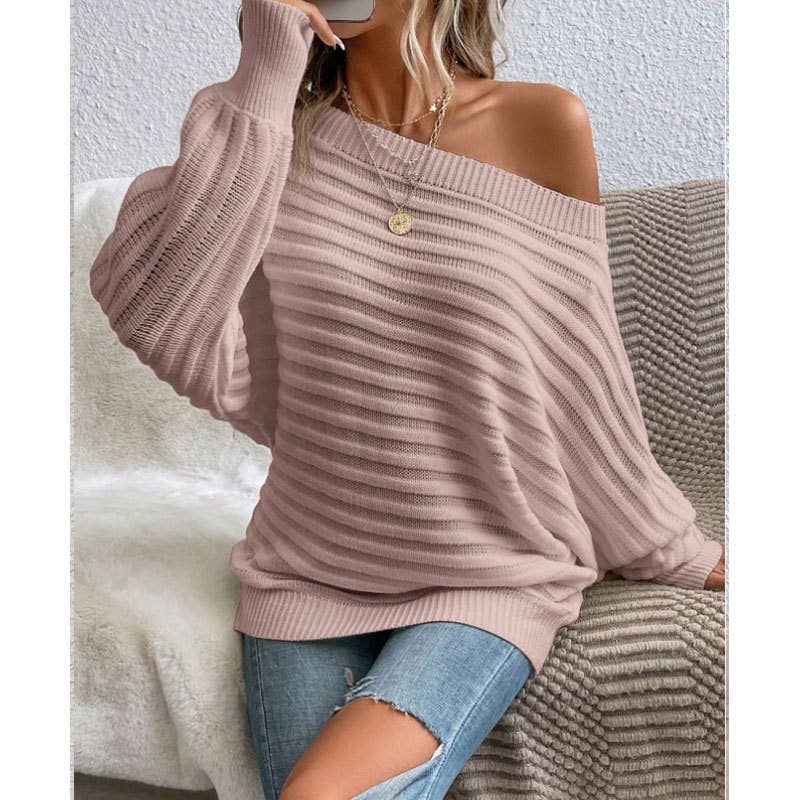 Three-dimensional stripe one-neck sweater