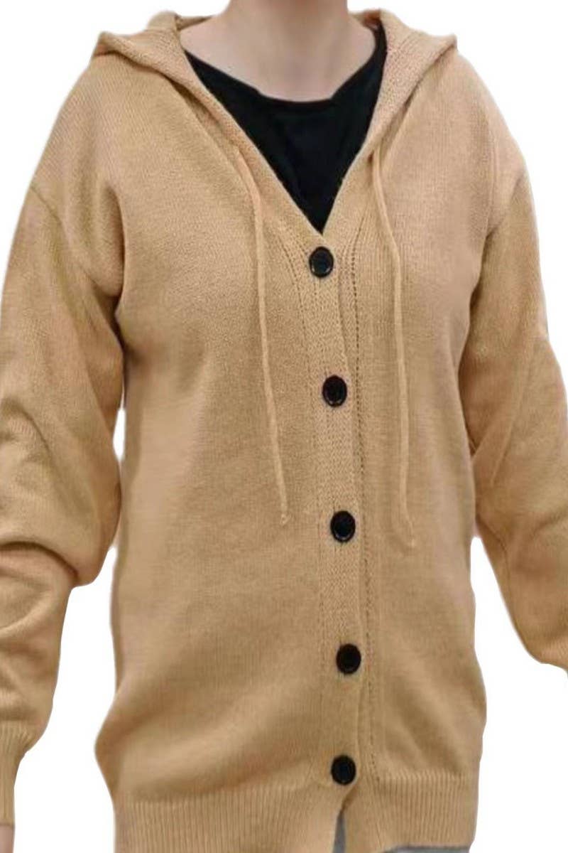 CWOCAL00834_SINGLE-BREASTED HOODED CARDIGAN SWEATER
