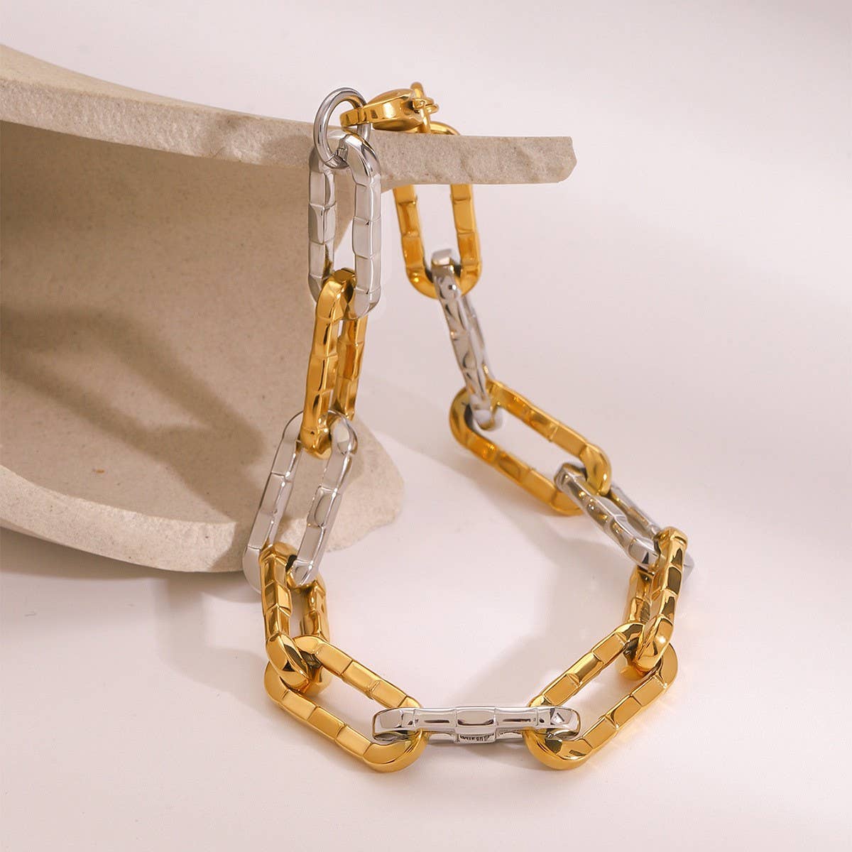 Two-Tone Cuban Chain Bracelet in Titanium Steel