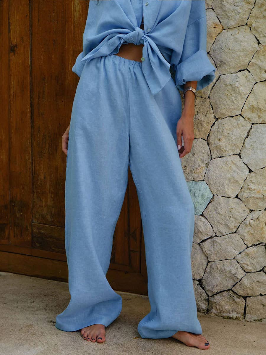 loose casual cotton shirt and wide-leg pants set