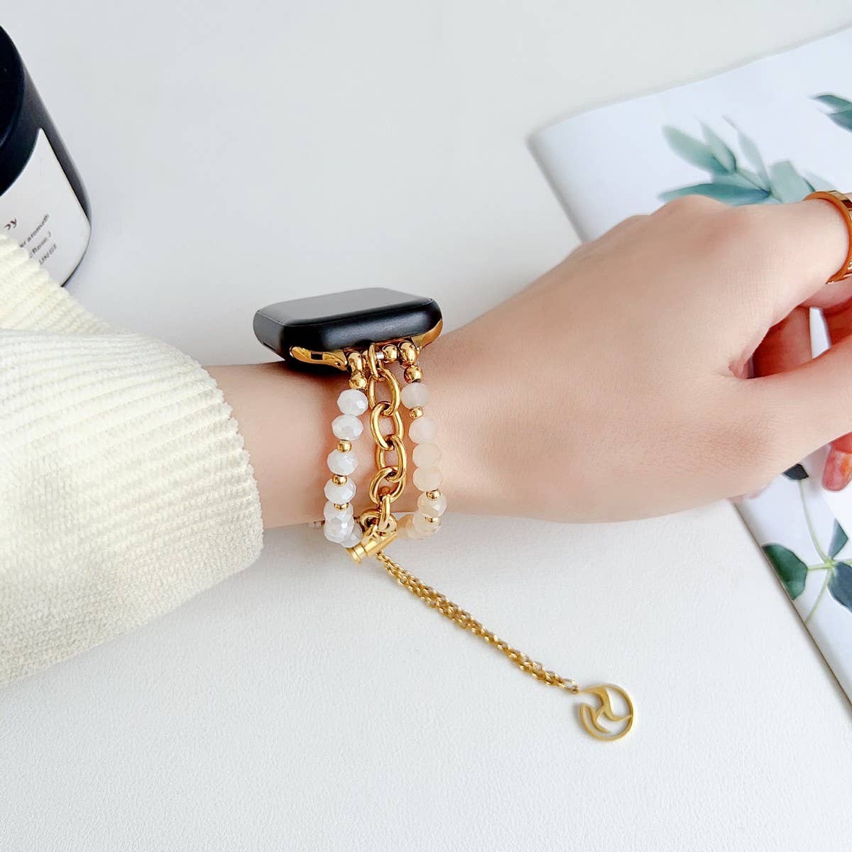 APPLE WATCH 9 STAINLESS STEEL BEADED BRACELET STRAP_CWWW0065