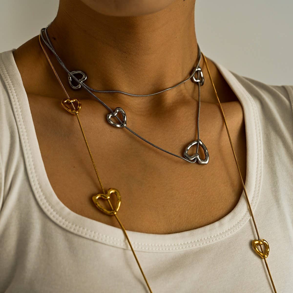 18K Gold Plated Stainless Steel Heart Necklace_CWMM8808