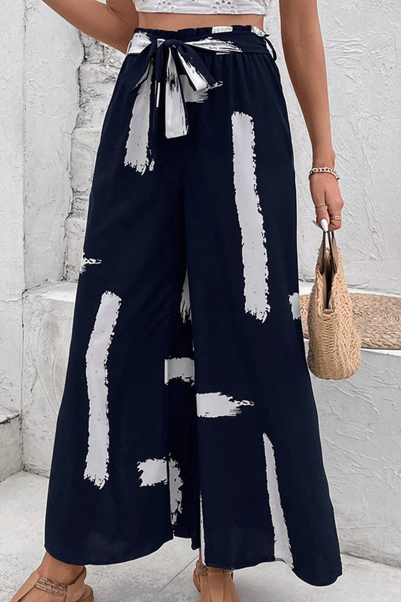 CWBLP0810_LACE-UP PRINTED HIGH-WAIST WIDE-LEG TROUSERS