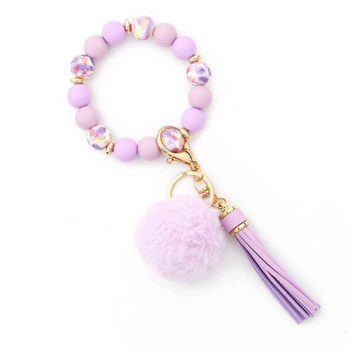Pom-pom Tassel Keychain Silicone Bead Bracelet_CWAB5016