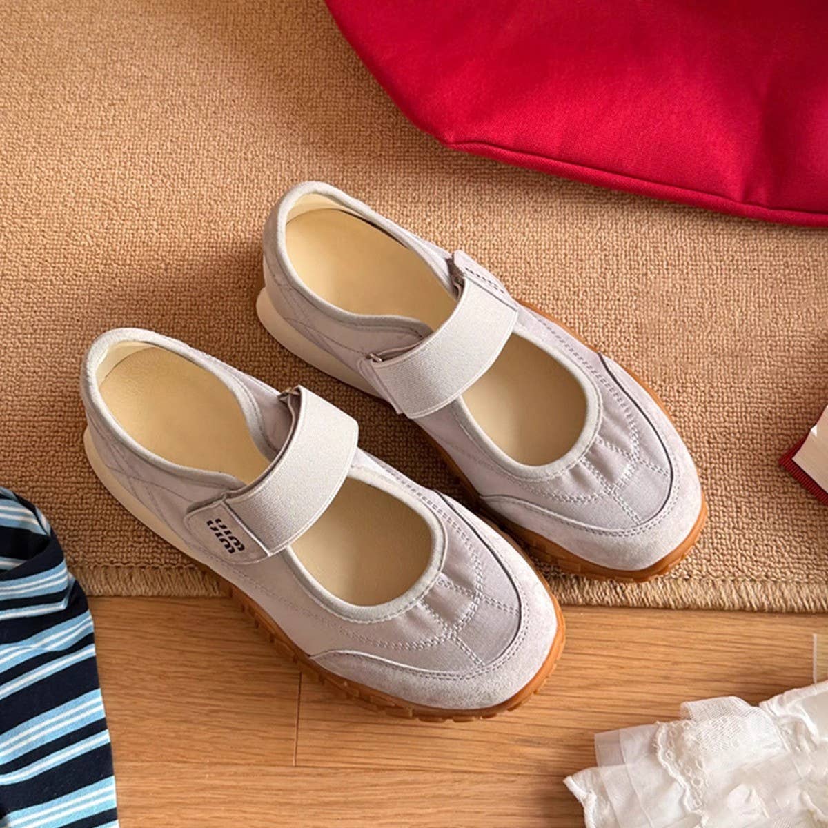 Lambskin Mary Jane Sneakers with Velcro