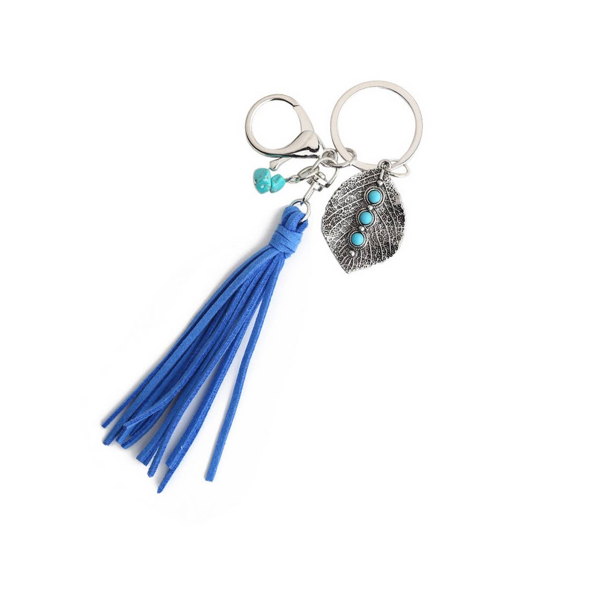 Bohemian Alloy Leaf Turquoise Keychain_CWMM6867