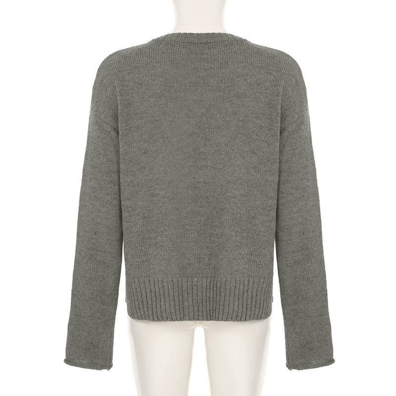 STYLISH DOUBLE-SIDE SPLIT CREW-NECK SWEATER