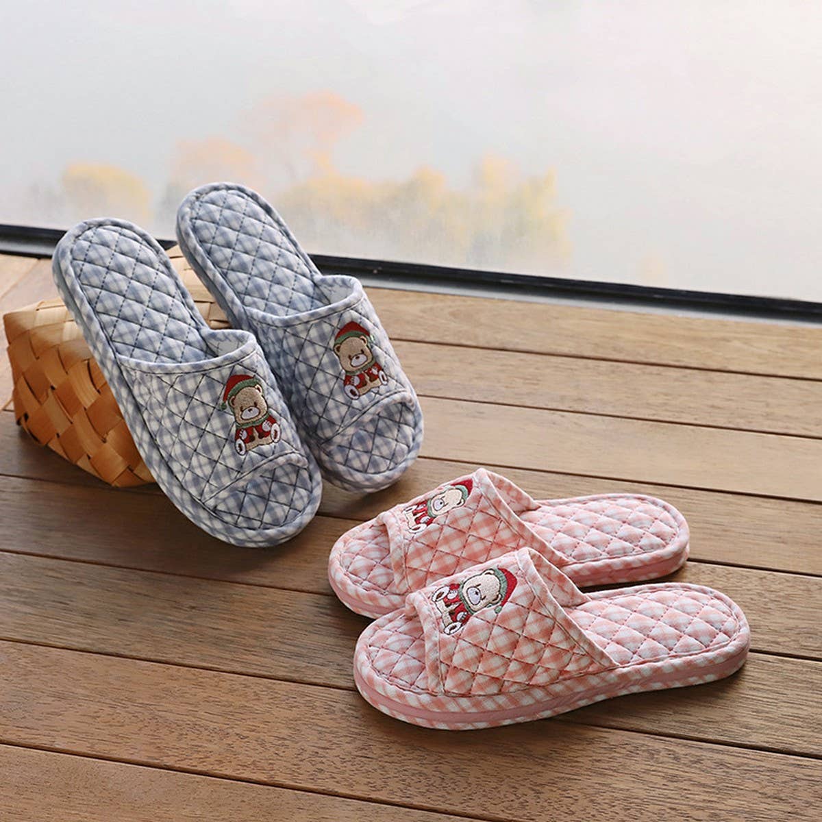 Cute Bear Cotton Slippers with Thick Sole