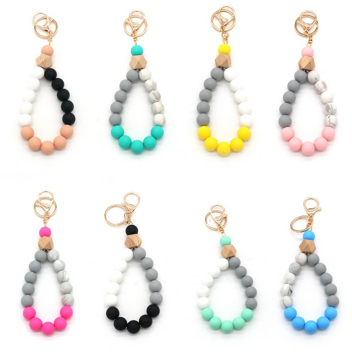 COLORFUL SILICONE BEAD BRACELET KEYCHAIN