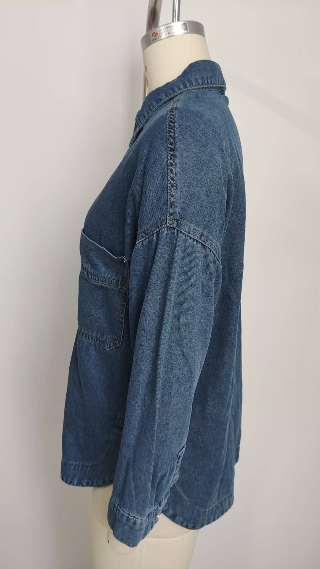 Washed vintage loose casual split denim shirt