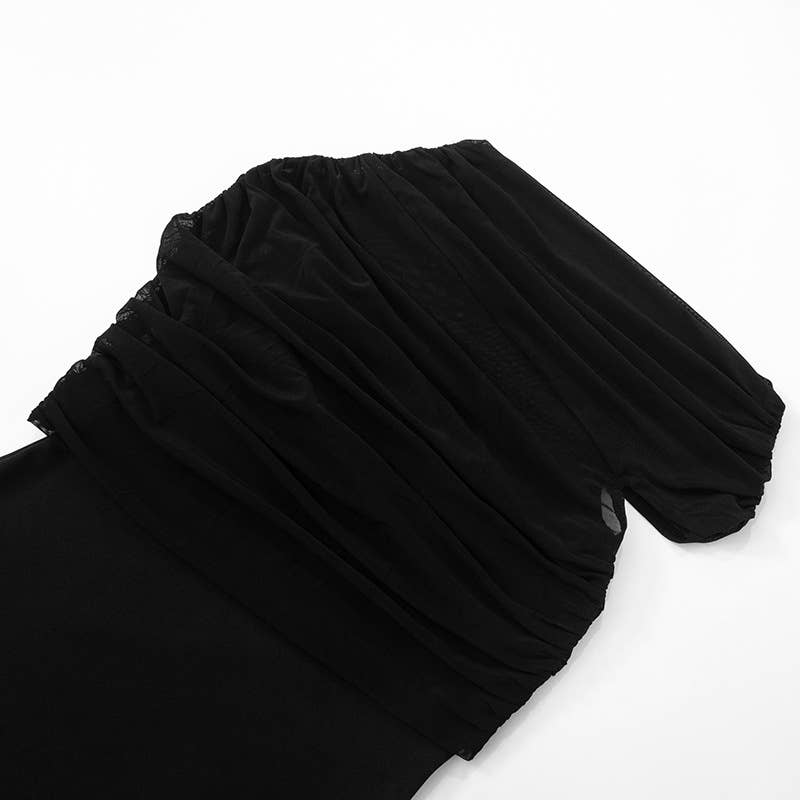 Sheer Mesh One-Shoulder Bodycon Dress