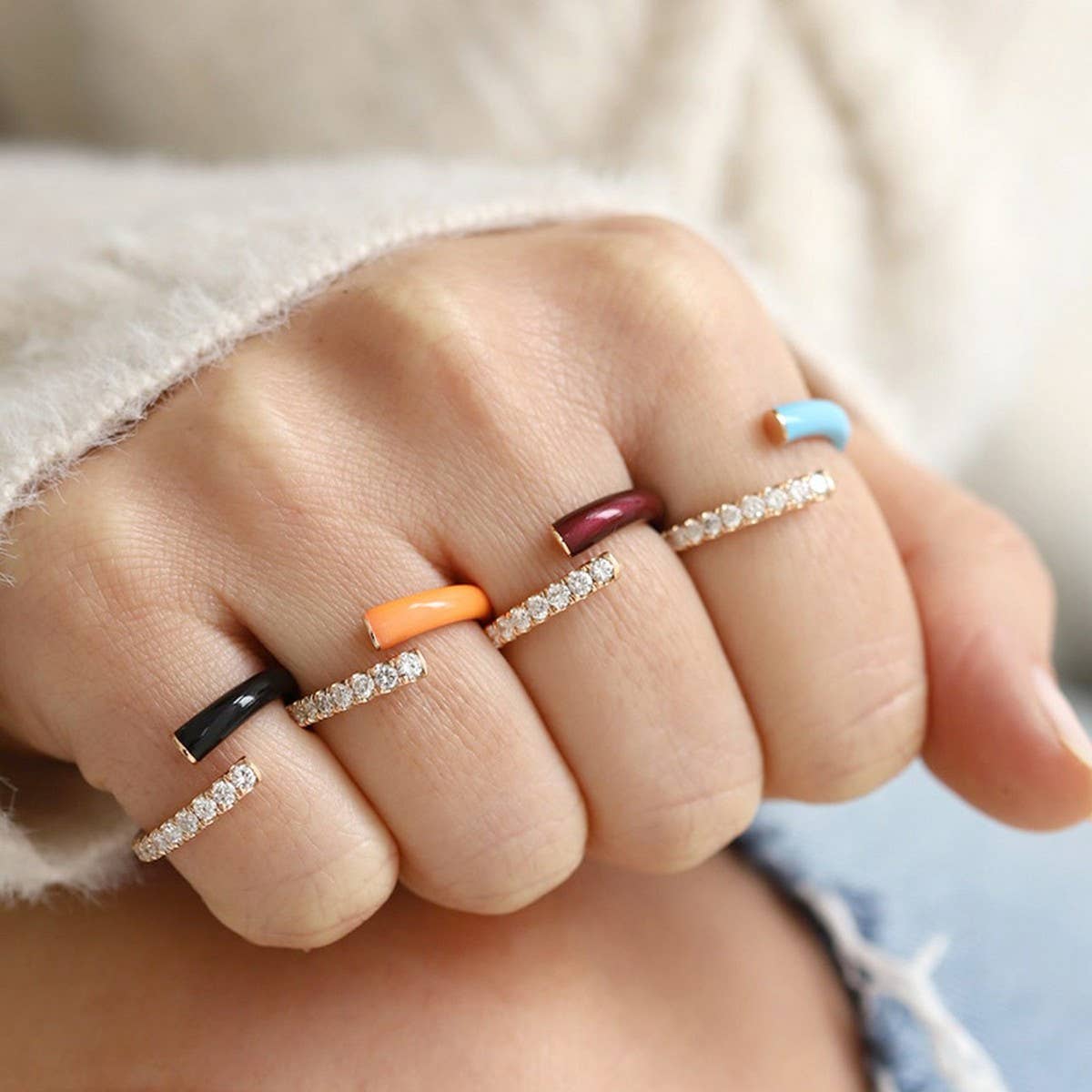 DOUBLE LAYER COLOR OIL DROP OPEN RING