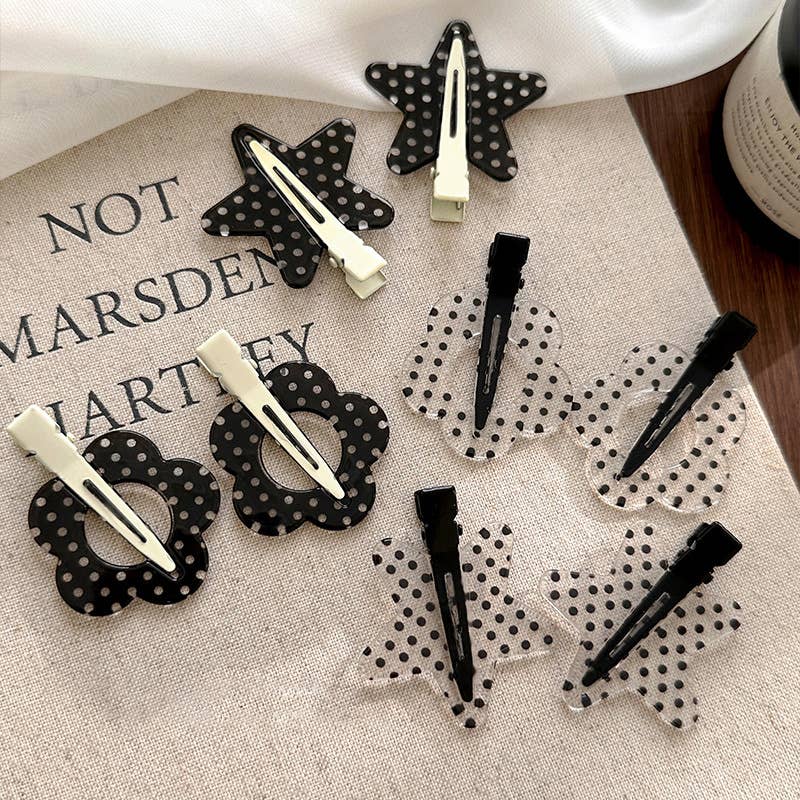 BLACK AND WHITE POLKA DOT HAIR CLIPPER BANGS