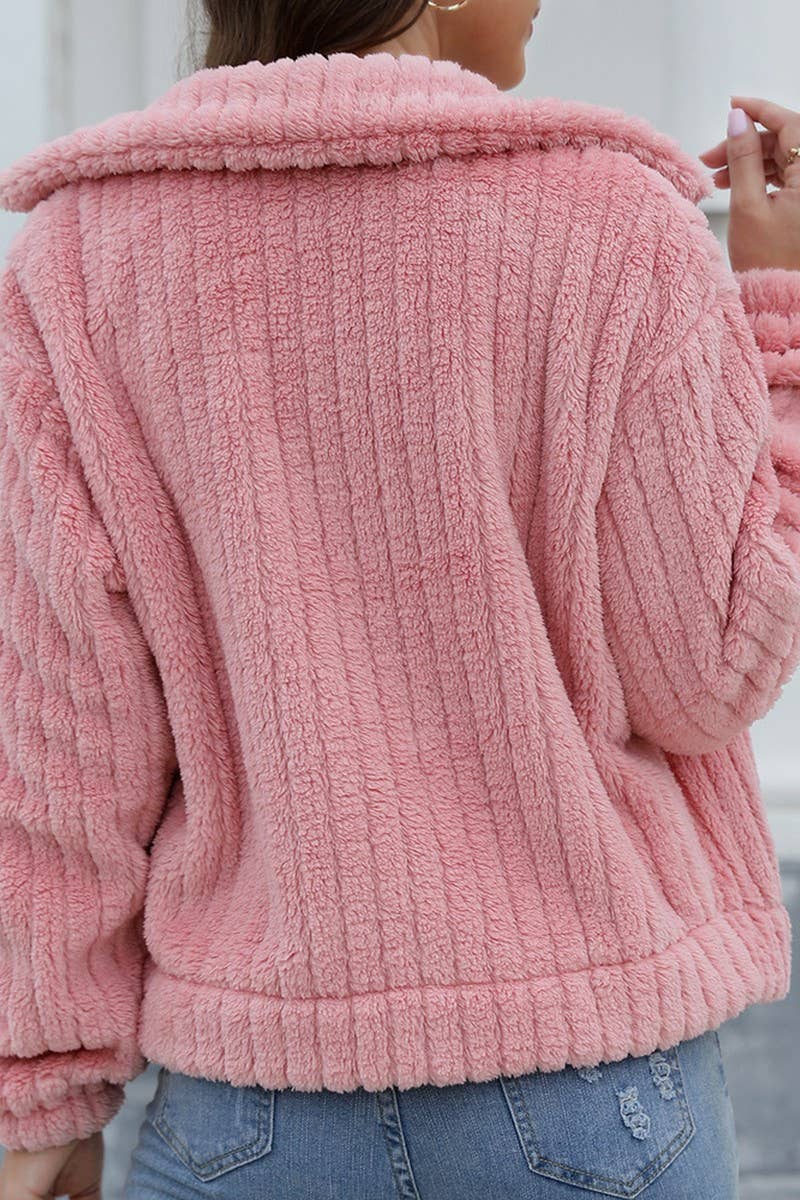 CWOCO0331_RIBBED PLUSH CARDIGAN LAPEL SHORT JACKET