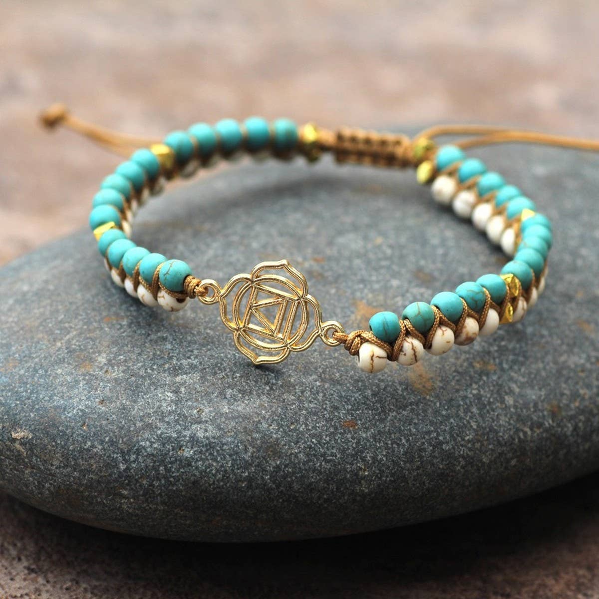 GOLD TONE REIKI SYMBOL YOGA BRAIDED BRACELET