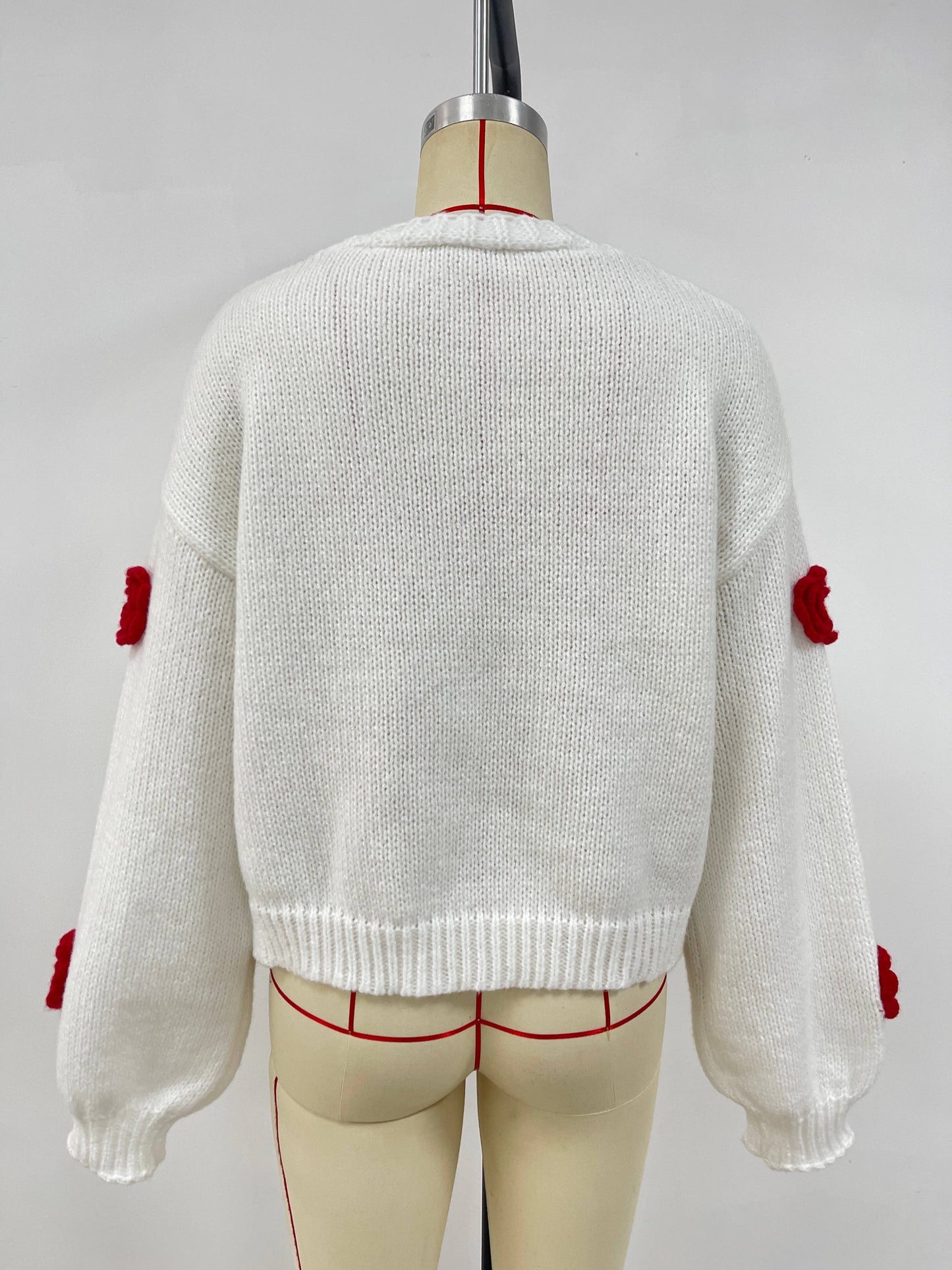 V-neck single-breasted floral knitted cardigan