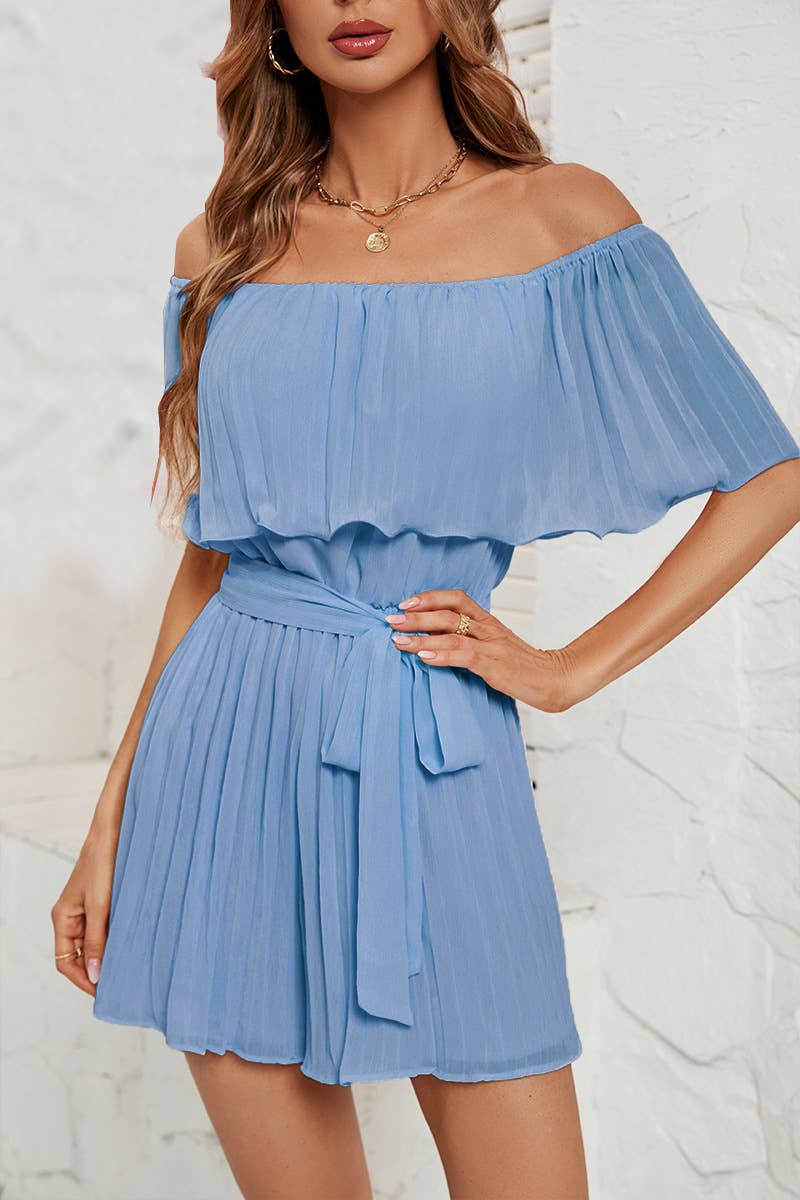 ONE-LINE NECK PLEATED FIVE-SLEEVED JUMPSUIT