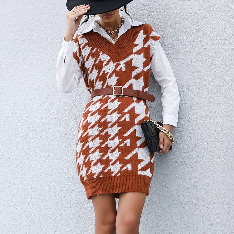 LONG-SLEEVED PLAID AUTUMN-WINTER COAT DRESS