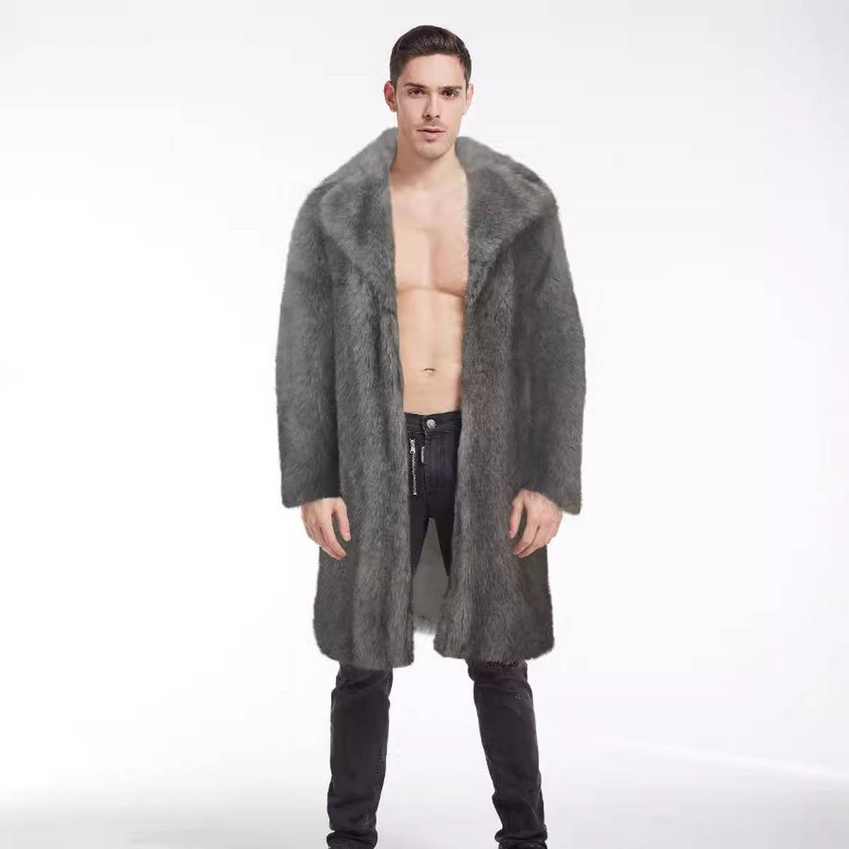 Warm Men's Faux Fur Coat Long Winter Jacket