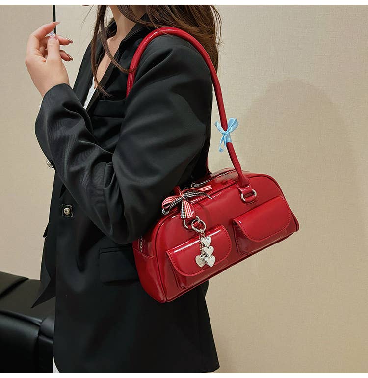 Fashionable bow-shaped glossy single-shoulder bag