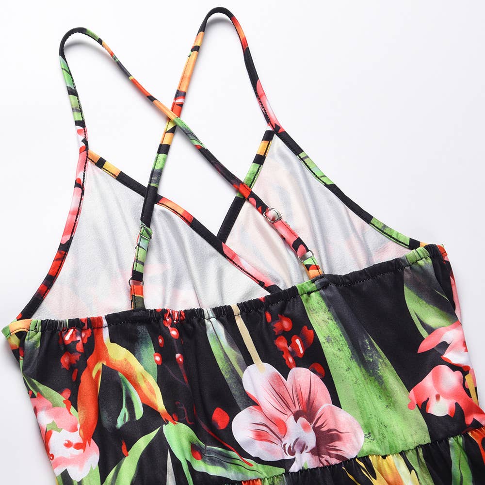 Bohemian Floral Print Spaghetti Strap Long Dress_Cwdmd5296