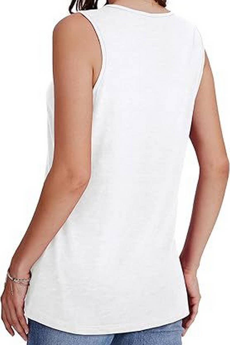 Cwtblsl0908_Solid V-Neck Sleeveless Casual Tank Top