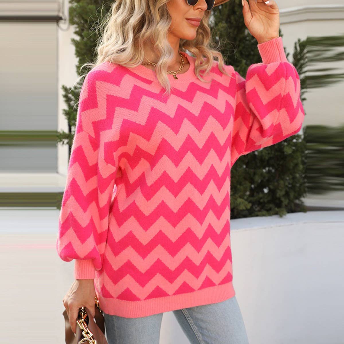 SWEATER WITH CREW NECK AND LANTERN SLEEVES