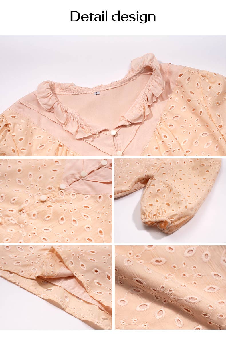 TEMPERAMENT PUFFED SLEEVE EMBROIDERED SHIRT