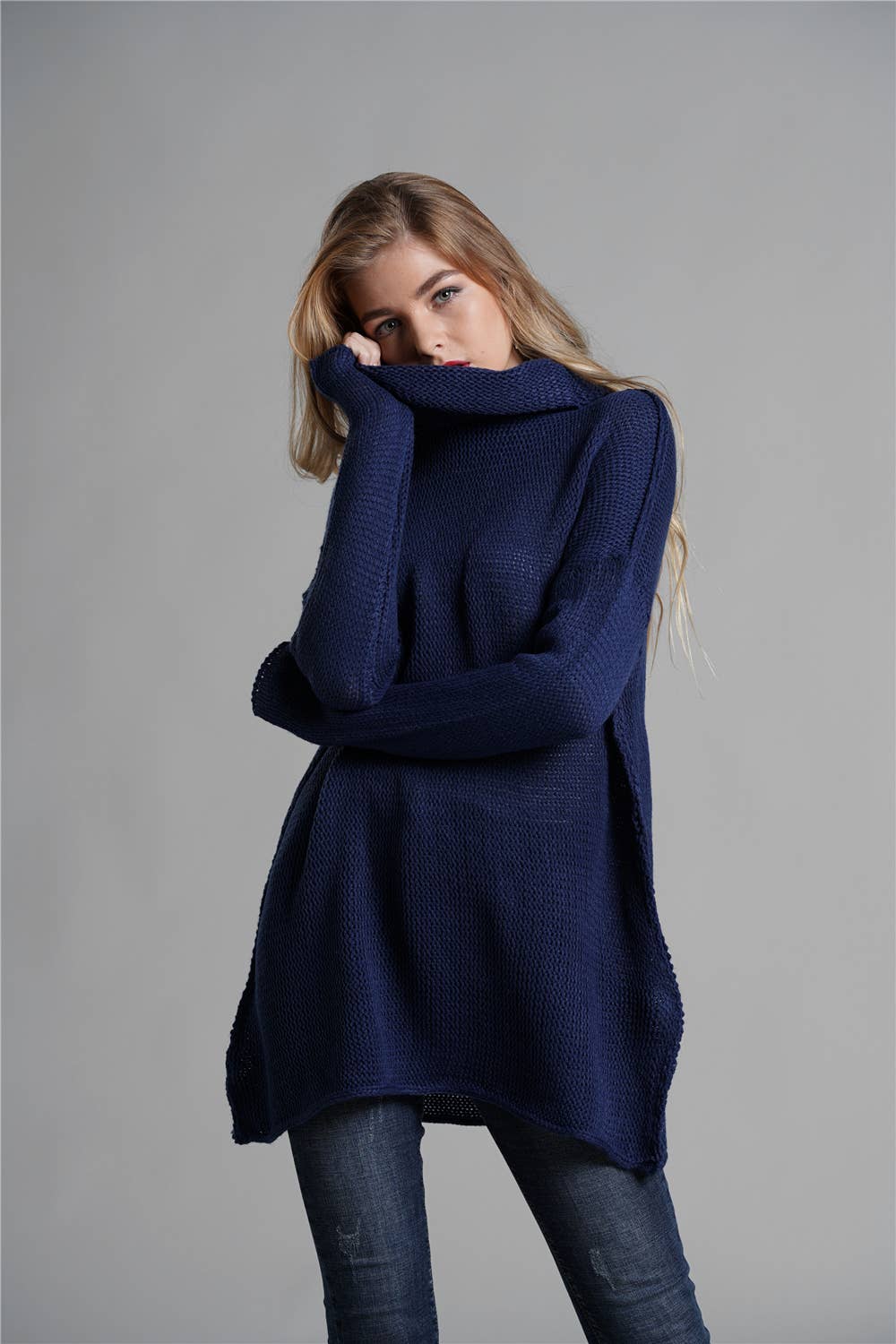 Turtleneck loose solid color sweater for women
