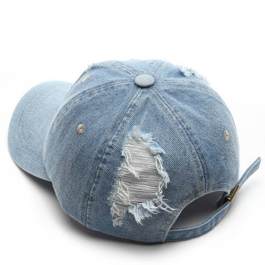 CWAH3219_FASHION RETRO RIPPED OLD DENIM BASEBALL CAP